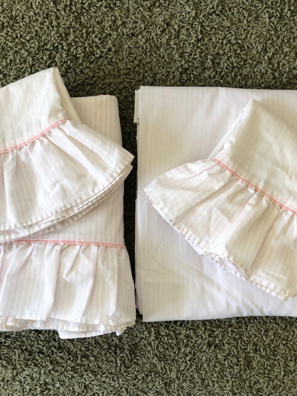 Vintage Laura Ashley Pink Ticking Striped Full/Double Sheet Set USA READ